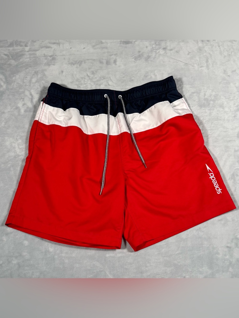Speedo Mens XL Swim Trunks Red White Blue Board Shorts Lined Beach